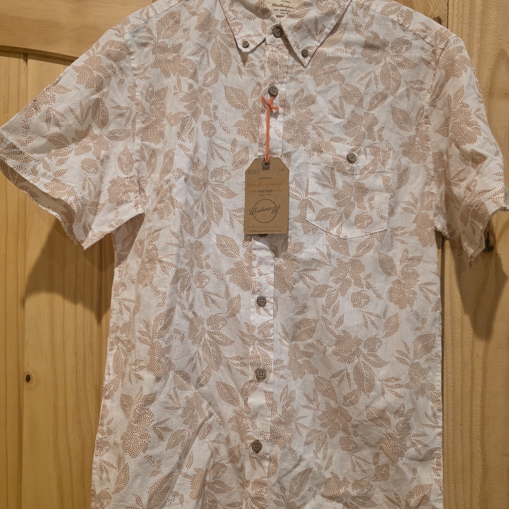 Stylish Beige Leaf Print Short Sleeve Shirt